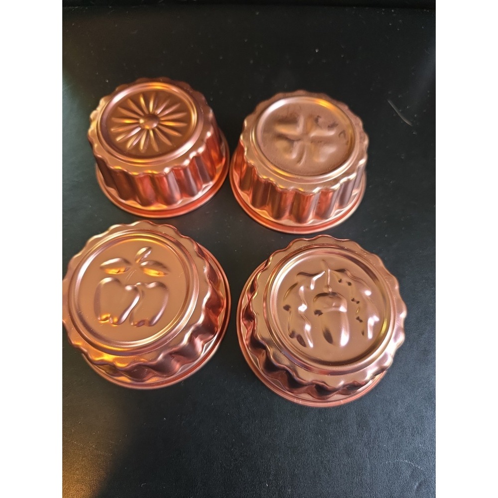 VTG MCM Copper Color Miniature Aluminum Dessert Molds Decor Set of 4 Apple Acorn